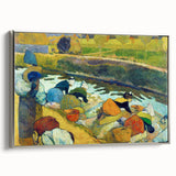 Modern Wall Art: Contemporary Washerwomen Scene in Rustic Pastels