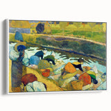 Modern Wall Art: Contemporary Washerwomen Scene in Rustic Pastels