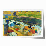 Modern Wall Art: Contemporary Washerwomen Scene in Rustic Pastels