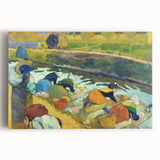 Modern Wall Art: Contemporary Washerwomen Scene in Rustic Pastels