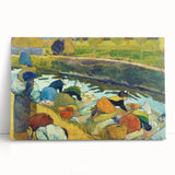 Modern Wall Art: Contemporary Washerwomen Scene in Rustic Pastels