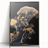 Mid-century modernist art depicting natural elements in silver and gray tones on a framed acrylic.
