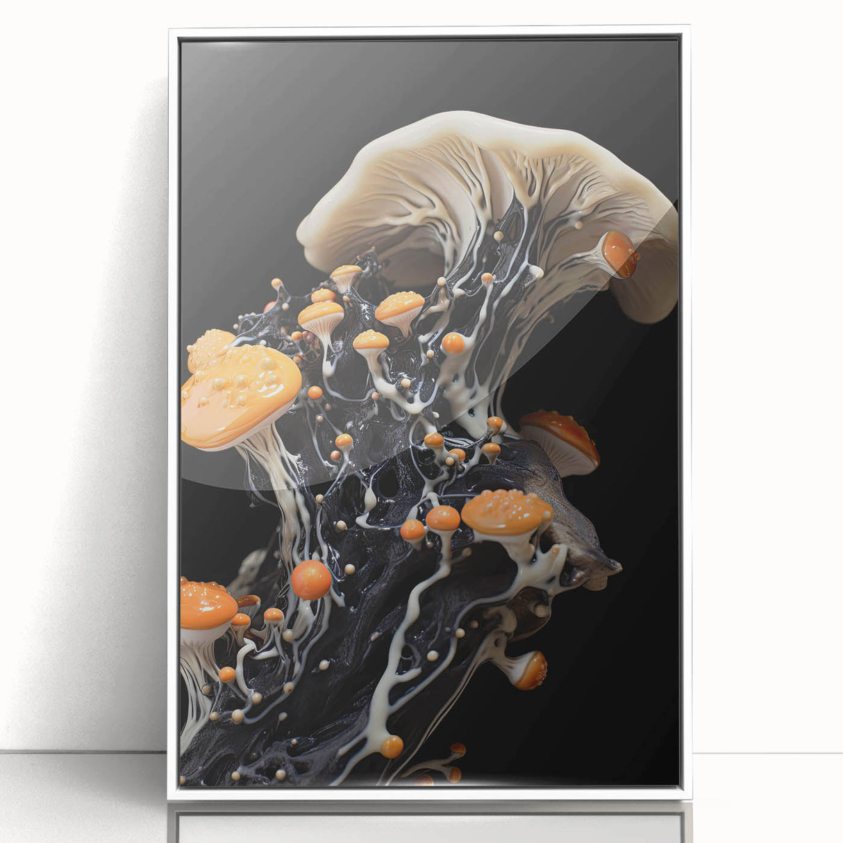 Art deco poster of natural elements in muted earth tones, acrylic print in white frame, suitable for nursery wall art.