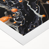 Art deco poster featuring geometric shapes in muted gold and black tones on rolled canvas, suitable for dining room decor.