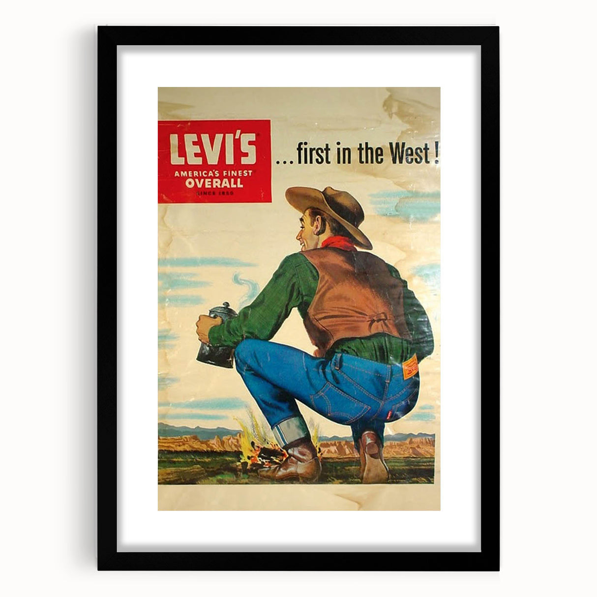 Vintage Levi’s Poster | First in the West Western Art Print