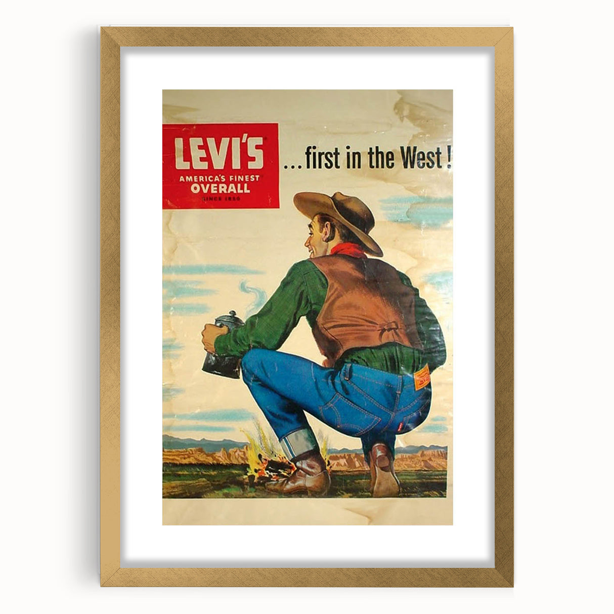 Vintage Levi’s Poster | First in the West Western Art Print