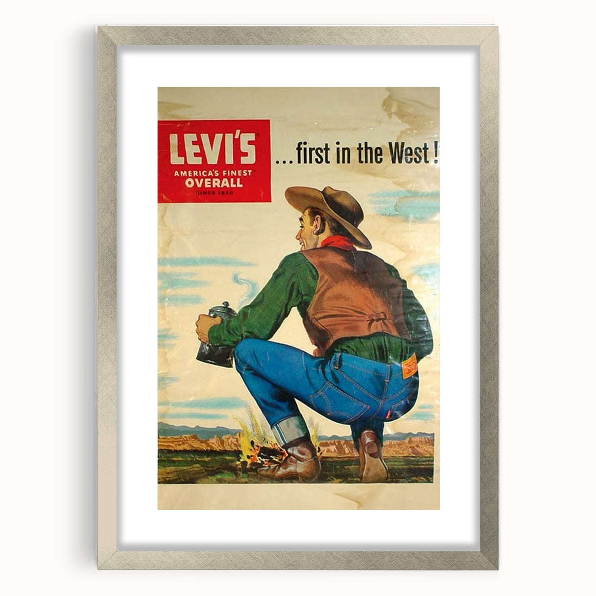 Vintage Levi’s Poster | First in the West Western Art Print