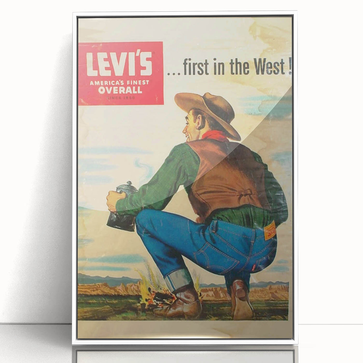 Vintage Levi’s Poster | First in the West Western Art Print