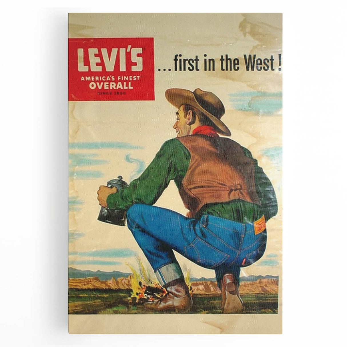 Vintage Levi’s Poster | First in the West Western Art Print