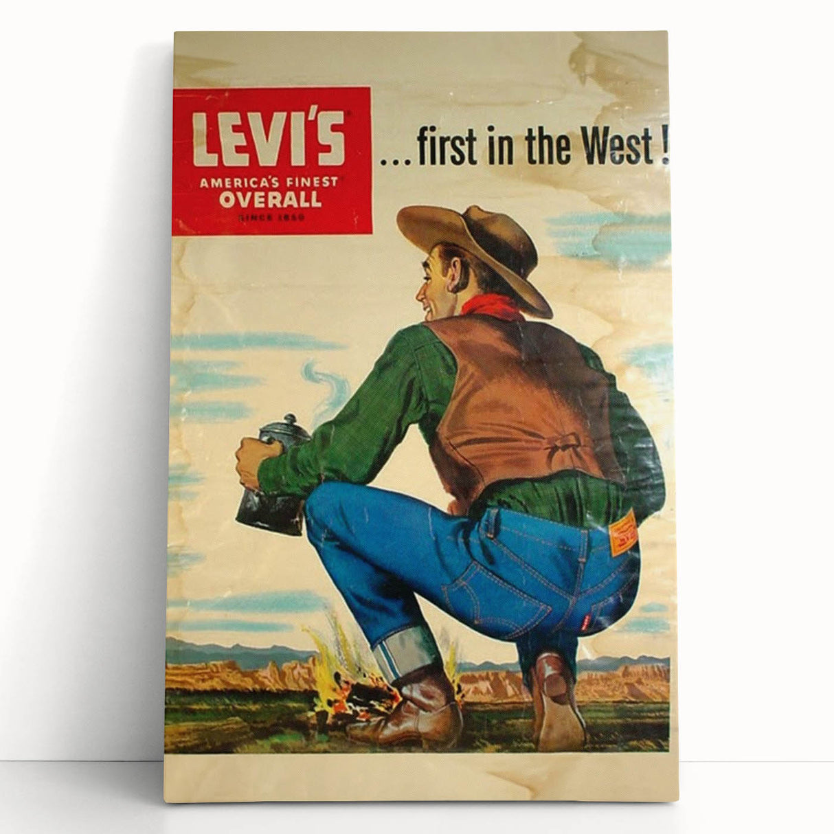 Vintage Levi’s Poster | First in the West Western Art Print