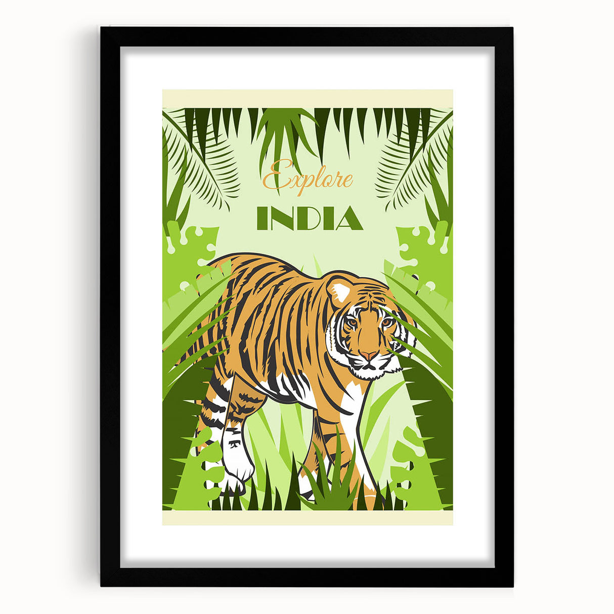 Explore India Retro Tiger Travel Poster | Vintage Jungle Art Print