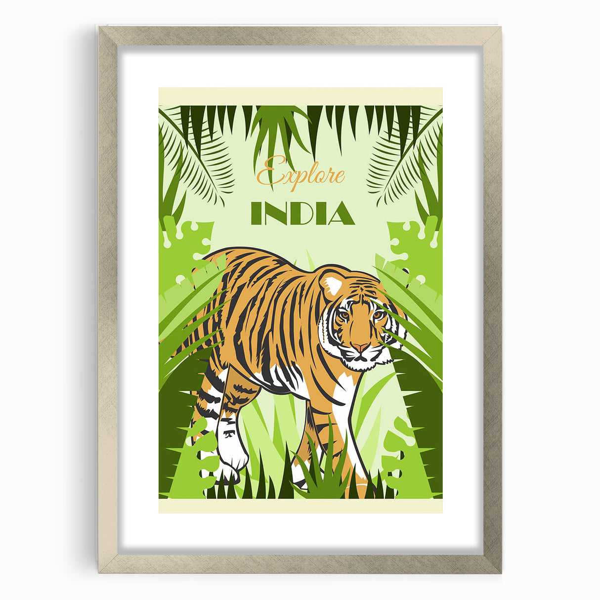 Explore India Retro Tiger Travel Poster | Vintage Jungle Art Print