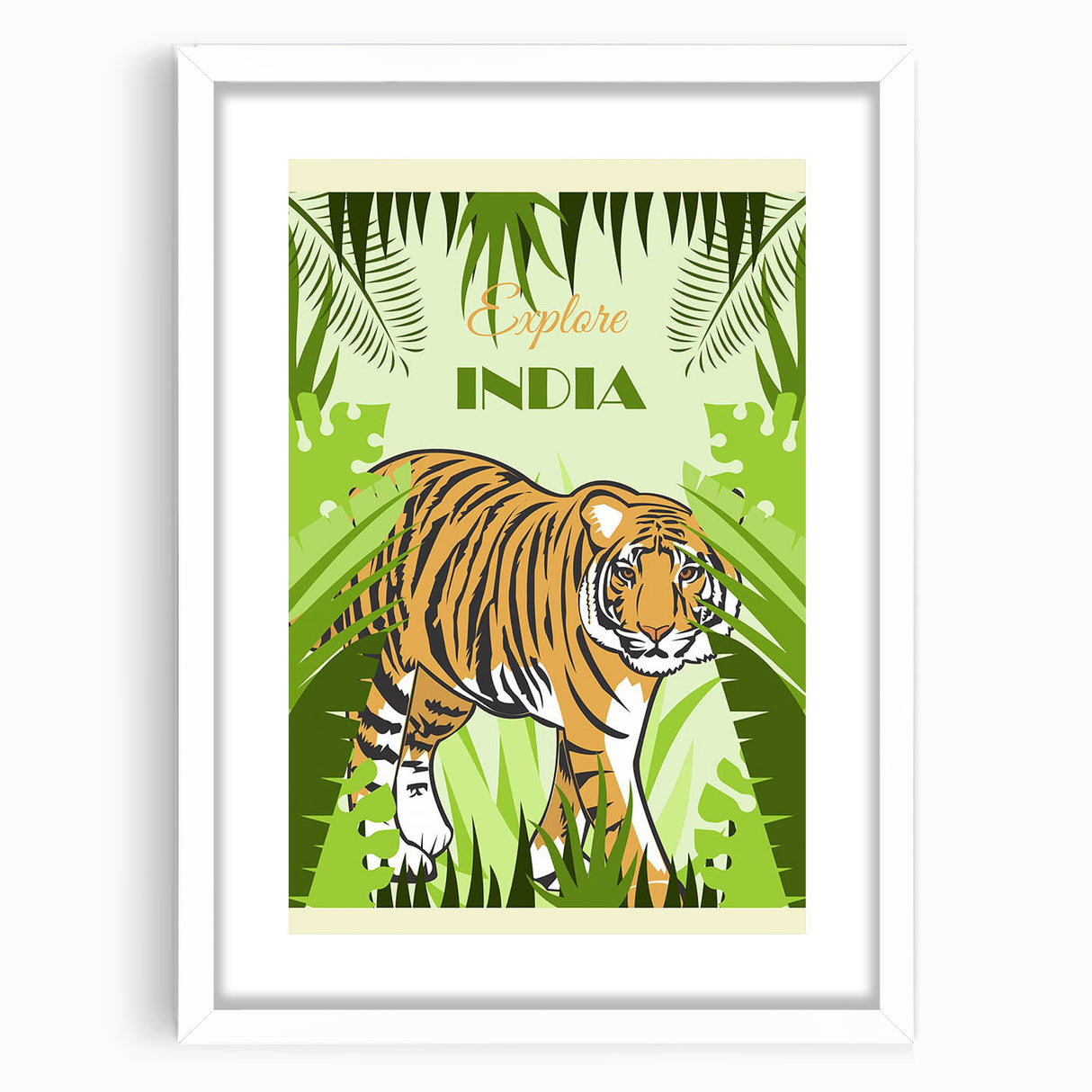 Explore India Retro Tiger Travel Poster | Vintage Jungle Art Print