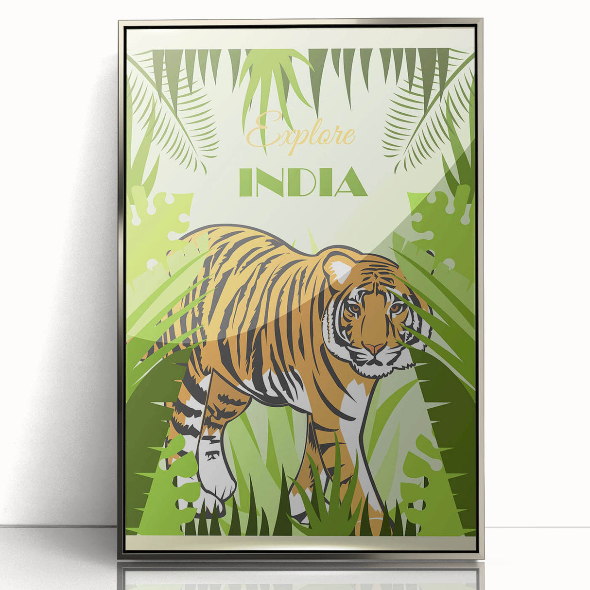 Explore India Retro Tiger Travel Poster | Vintage Jungle Art Print