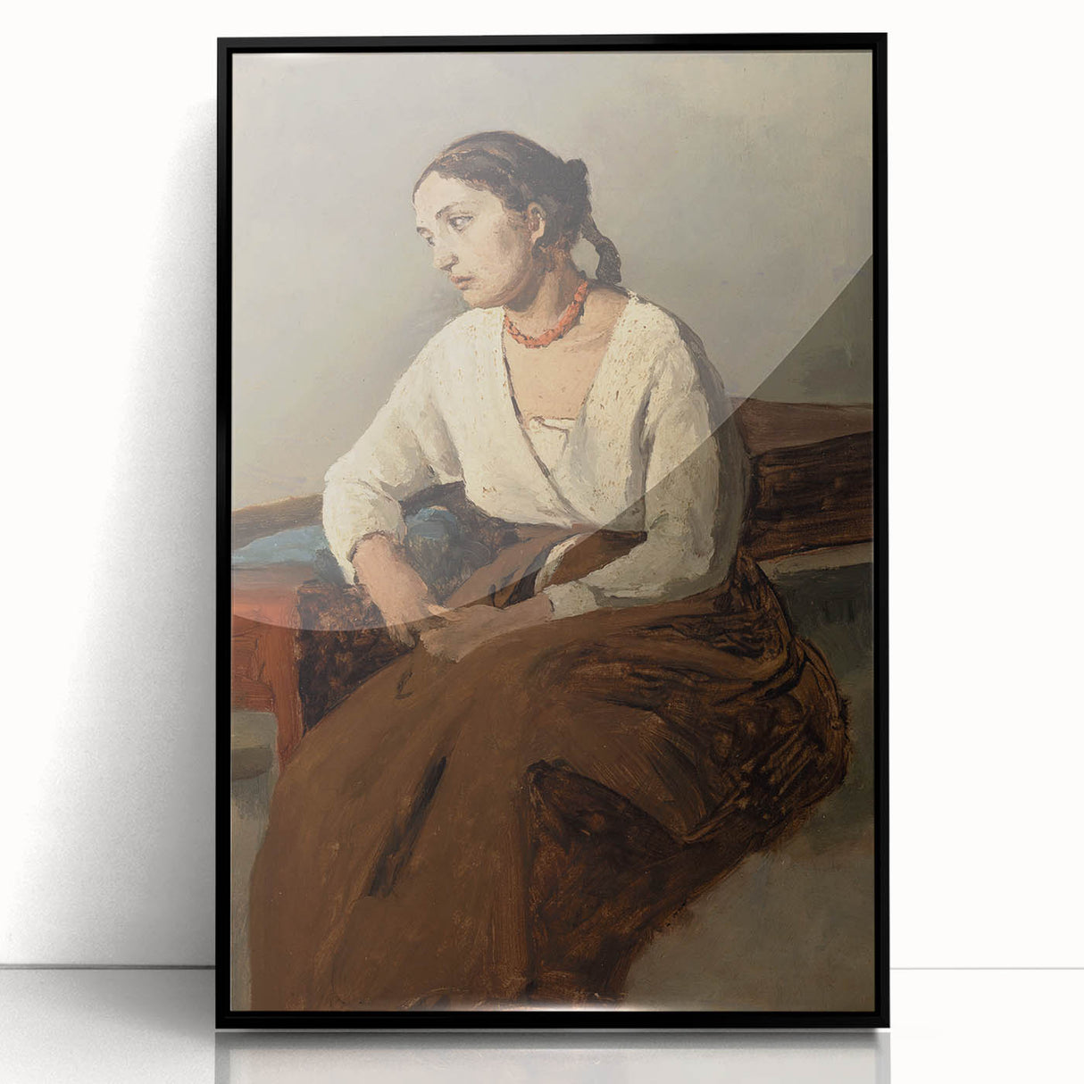 Poignant Realism Portrait | Melancholy Italian Woman by Camille Corot