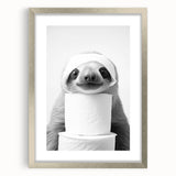 Adorable Sloth Bathroom Wall Art - Fun Black and White Bathroom Decor