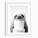 Adorable Sloth Bathroom Wall Art - Fun Black and White Bathroom Decor