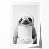 Adorable Sloth Bathroom Wall Art - Fun Black and White Bathroom Decor