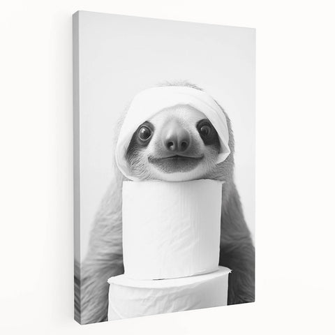 Adorable Sloth Bathroom Wall Art - Fun Black and White Bathroom Decor