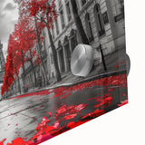 Large abstract depiction of Parisian scenery in muted earth tones on acrylic glass, suitable as dining room art.