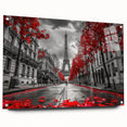 Acrylic print of Paris scenery with muted blue and gray tones, ideal for dining room decor.