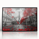 Large abstract wall art depicting a stylized Paris scene in muted gray tones on a framed acrylic.