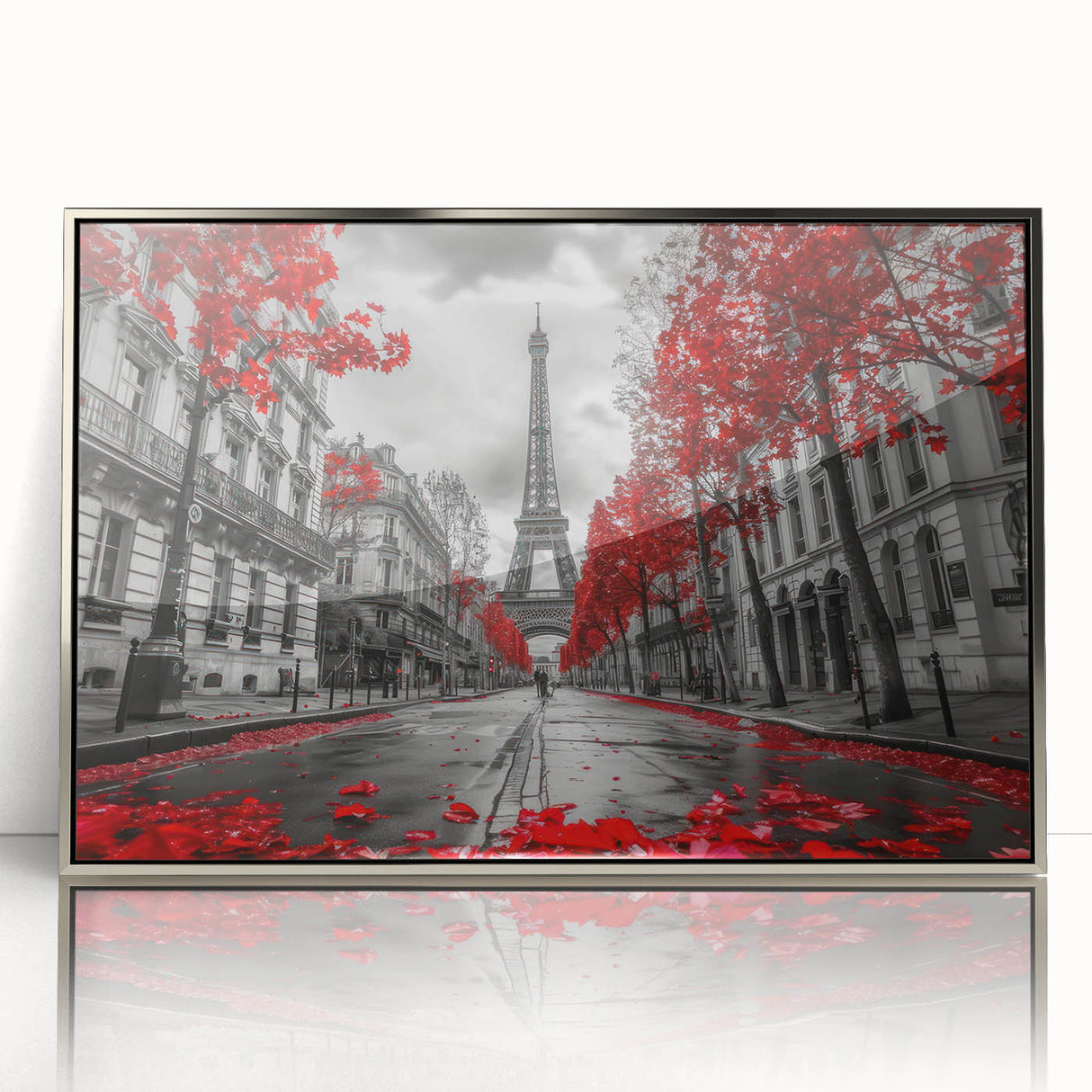 Large art print of Paris scenery in muted gray tones on framed acrylic, ideal for modern art wall decor.