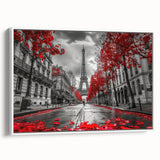 Vintage poster art of Paris scenery in vibrant colors on extra large framed canvas, ideal for living room decor.