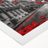 Art deco poster of Paris skyline in muted gray, ideal for dining room wall art, printed on rolled canvas.