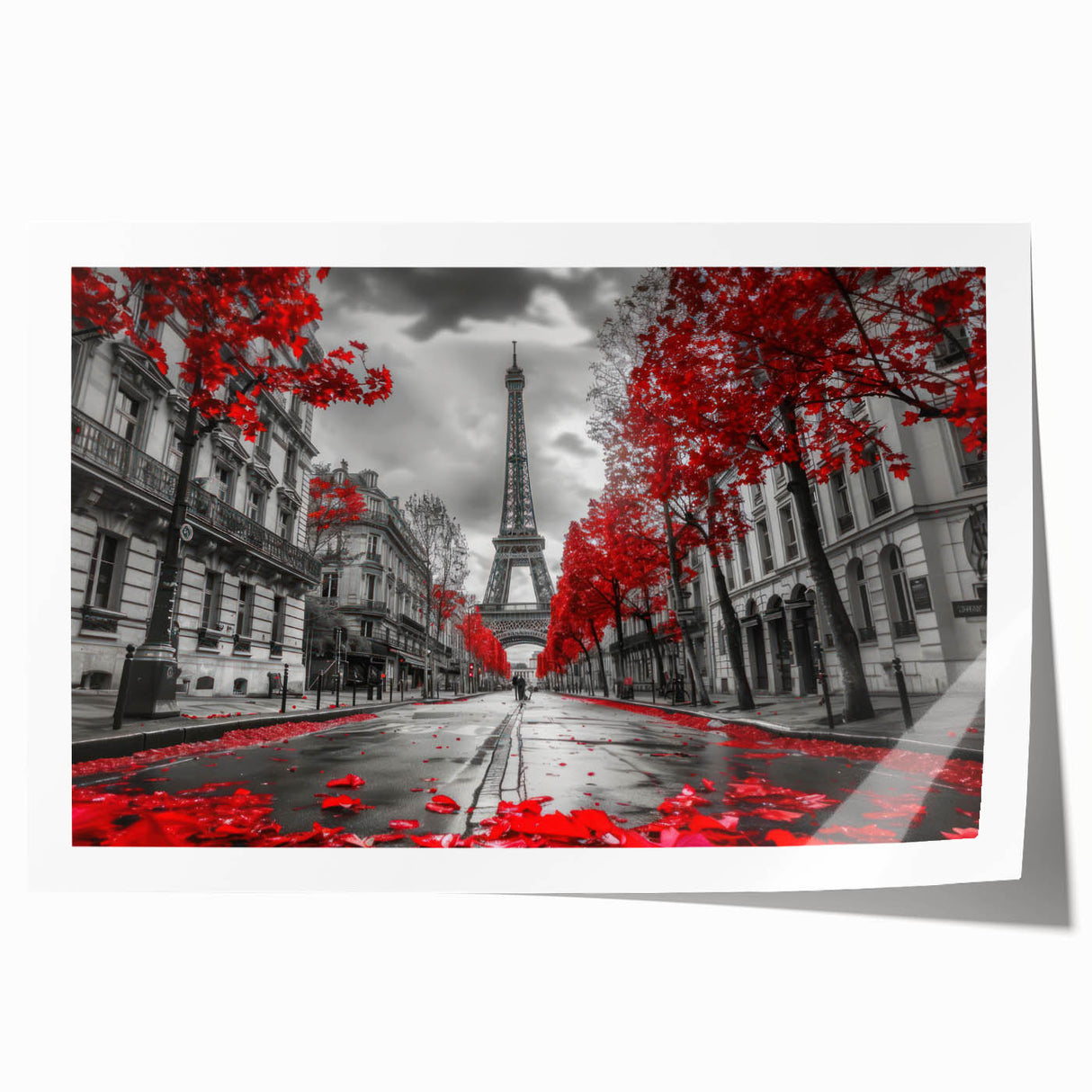 Extra large rolled print of a Parisian street scene in soft pastel shades, suitable for dining room or bathroom wall art.