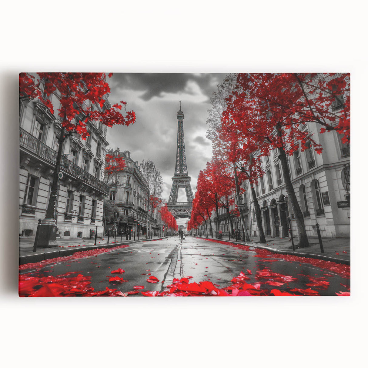 Black and white photo of Paris skyline on stretched canvas, ideal for kitchen wall art.