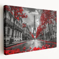 Paris skyline in muted gray and blue tones on a large stretched canvas, ideal for kitchen wall art.