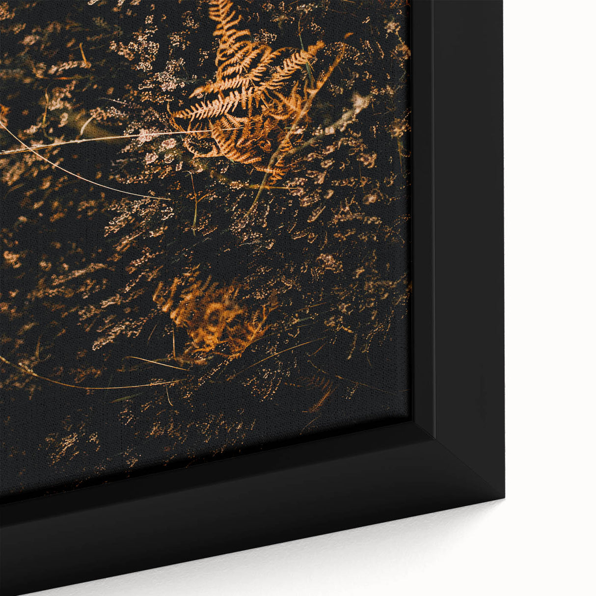Extra large framed canvas depicting vibrant, textured fall leaves in shades of orange and red, ideal for living room decor.