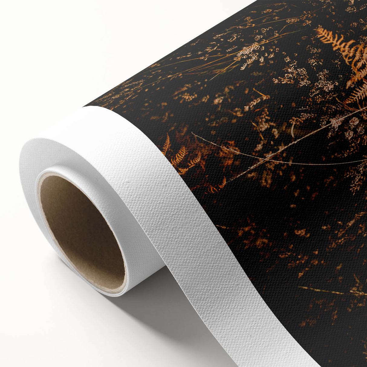 Art deco poster featuring autumnal trees in muted orange and brown hues on rolled canvas, ideal for nursery wall art.