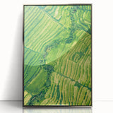 Mid-century modernist art depicting spring season in pastel shades on a silver-framed acrylic print.