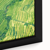 Extra large framed canvas depicting a textured, colorful abstract design on black background, ideal for living room decor.