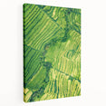 Spring-themed abstract art on stretched canvas featuring vibrant green and yellow tones, ideal for kitchen wall art.