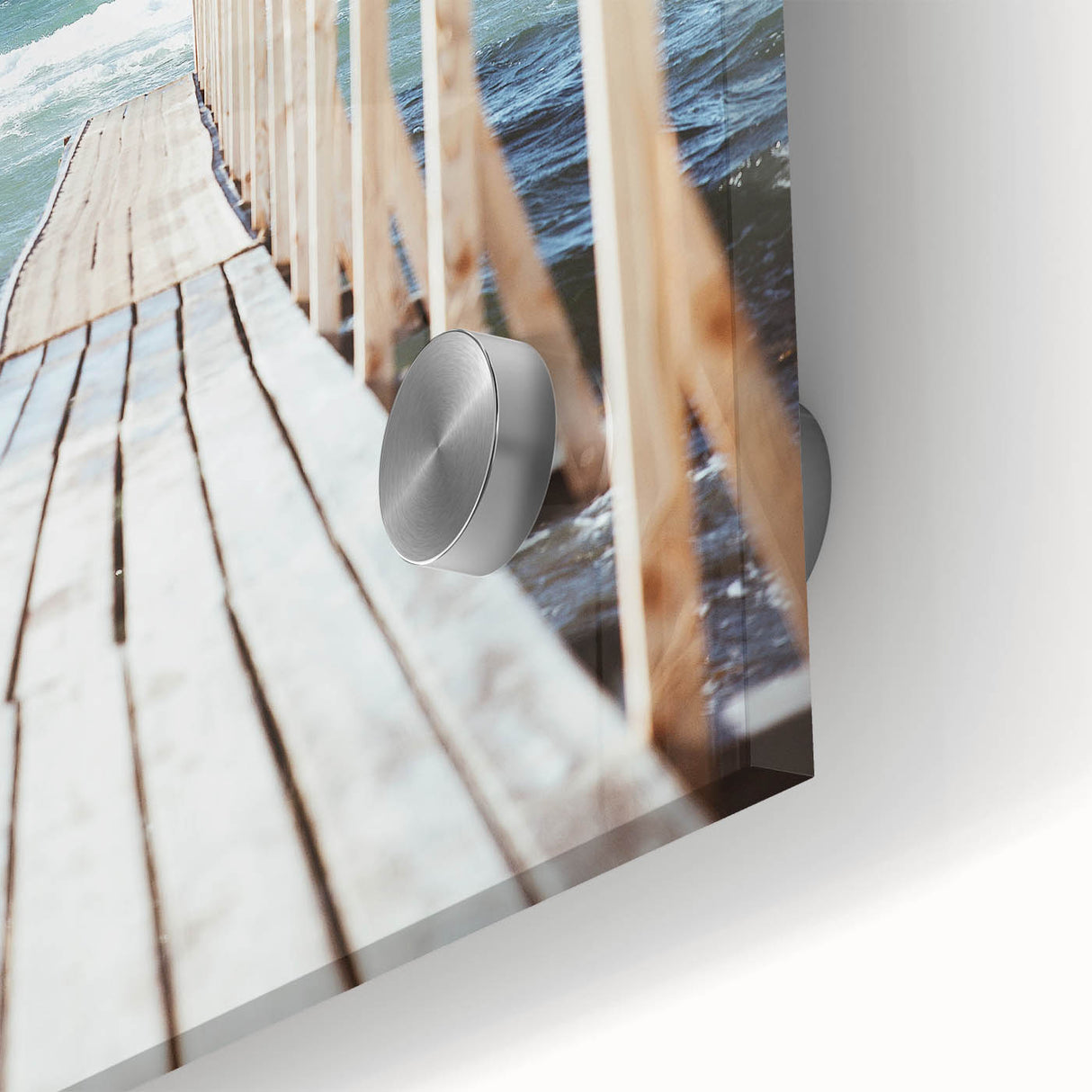 Large abstract wall art on acrylic glass featuring mid-century modernist designs in warm summer tones.