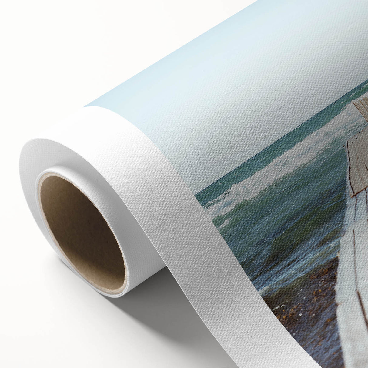 Art deco poster featuring a summer scene on rolled canvas, with pastel colors, ideal for nursery wall art.