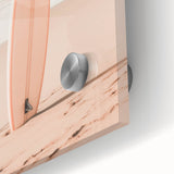 Large abstract wall art in orange and blue tones on acrylic glass.