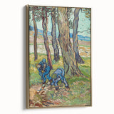 Vintage-style landscape painting on framed canvas, featuring muted earth tones, ideal for bedroom wall art.
