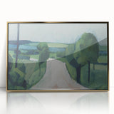 Modern Wall Art: Serene Countryside Landscape in Green and Blue