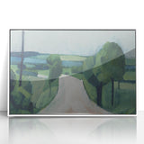 Modern Wall Art: Serene Countryside Landscape in Green and Blue