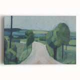 Modern Wall Art: Serene Countryside Landscape in Green and Blue