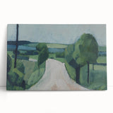 Modern Wall Art: Serene Countryside Landscape in Green and Blue