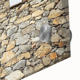 Close-up view of a vibrant acrylic glass artwork depicting a serene landscape with a majestic castle, showcasing rich colors and intricate details ideal for home decor.