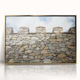 Framed acrylic artwork showcasing a stunning landscape with a majestic castle, surrounded by lush greenery and a vibrant sky, perfect for home decor.