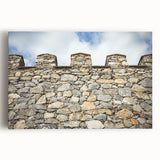 Stretched canvas artwork showcasing a vibrant landscape featuring a majestic castle surrounded by lush greenery, ideal for home decor or artistic inspiration.