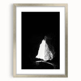 Framed landscape artwork depicting a serene cave scene with a silver mat and sleek frame, ideal for enhancing home decor with natural beauty and tranquility.