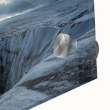 Close-up of vibrant acrylic landscape artwork depicting dramatic cliffs and ocean waves, showcasing rich colors and intricate textures, perfect for modern decor.